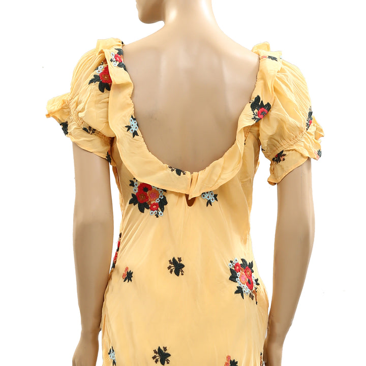 Free People Bali Santa Cruz Maxi Dress Floral  Embroidered Cutout Ruffle