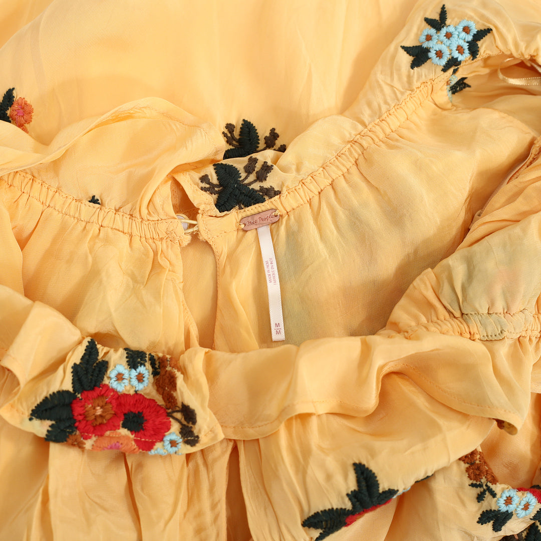 Free People Bali Santa Cruz Maxi Dress Floral  Embroidered Cutout Ruffle