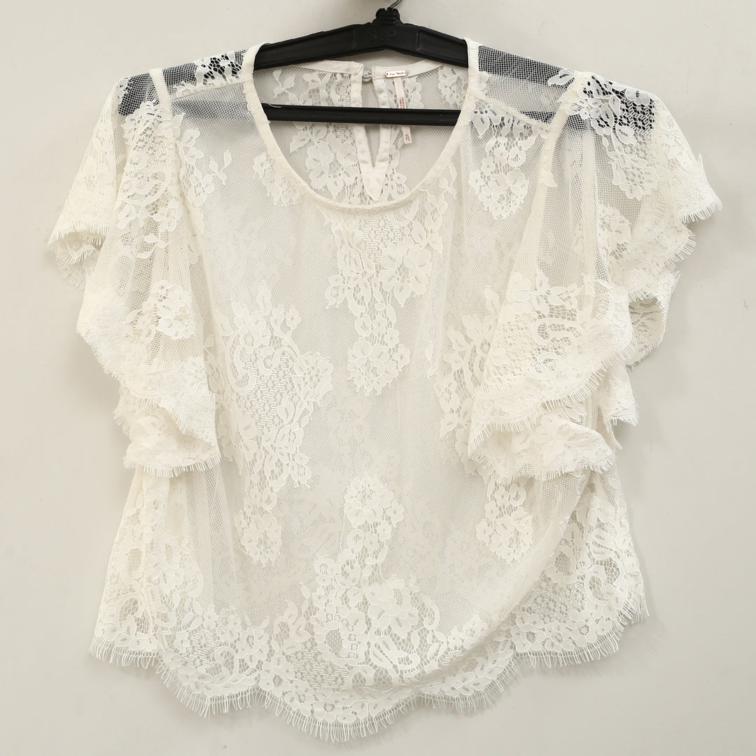 Free People Lunar Ash Lace Cropped Blouse Top