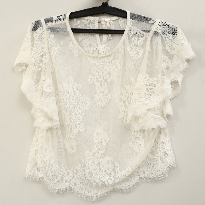Free People Lunar Ash Lace Cropped Blouse Top
