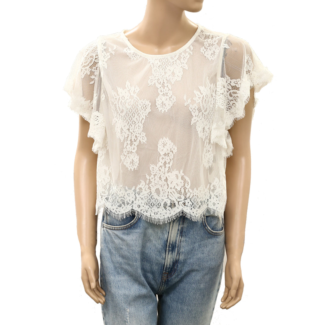 Free People Lunar Ash Lace Cropped Blouse Top