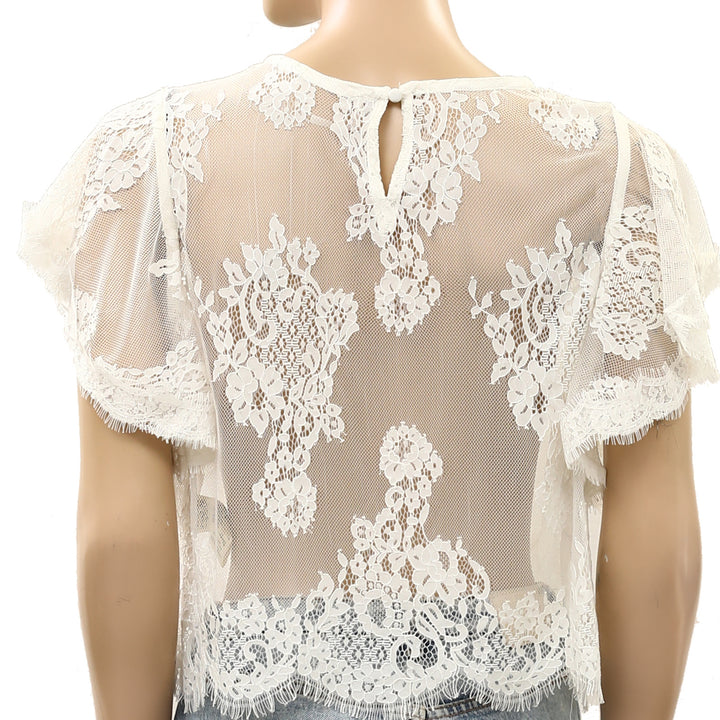 Free People Lunar Ash Lace Cropped Blouse Top