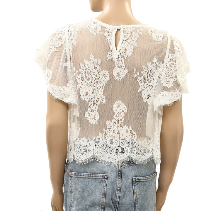 Free People Lunar Ash Lace Cropped Blouse Top