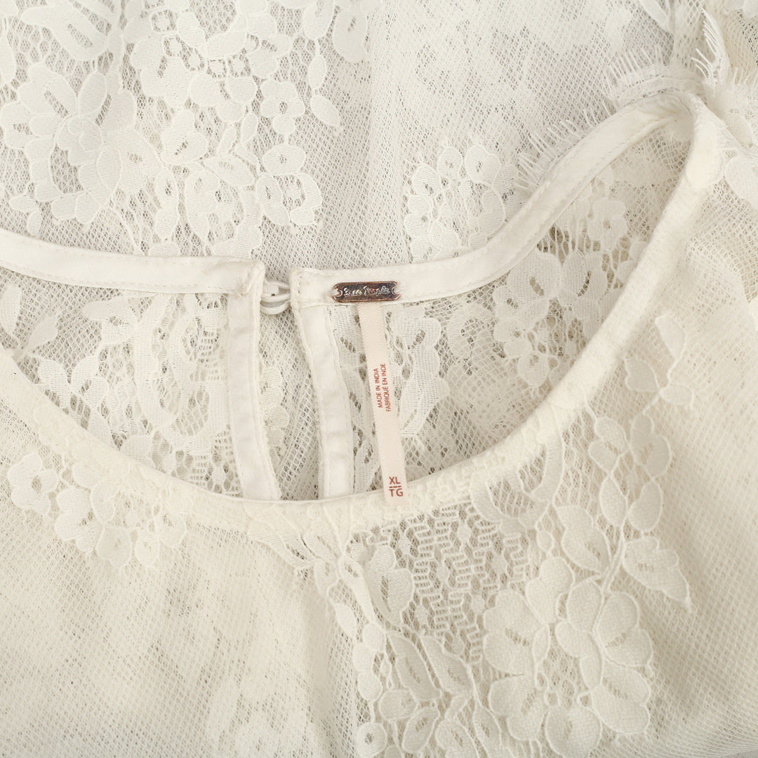 Free People Lunar Ash Lace Cropped Blouse Top