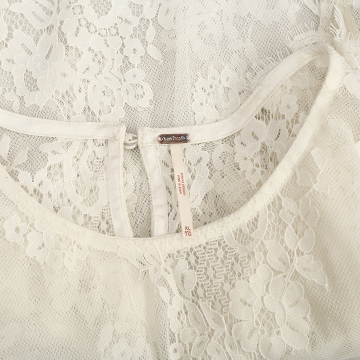 Free People Lunar Ash Lace Cropped Blouse Top
