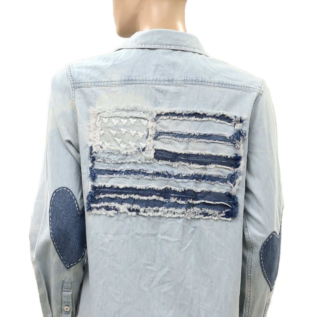 Kerri Rosenthal Mia U.S. Of Love Denim Shirt Top