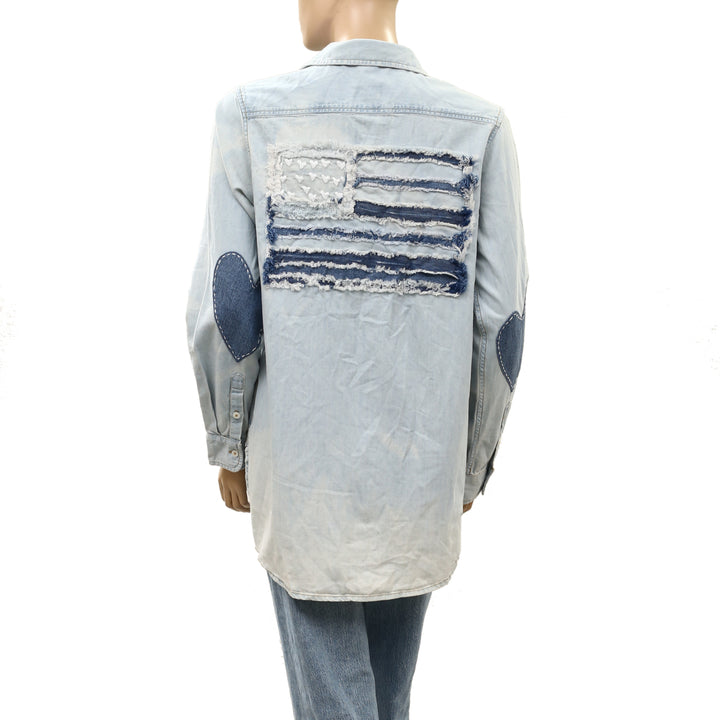 Kerri Rosenthal Mia U.S. Of Love Denim Shirt Top