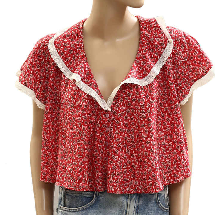 Free People Truly Yours Printed Blouse Shirt Top