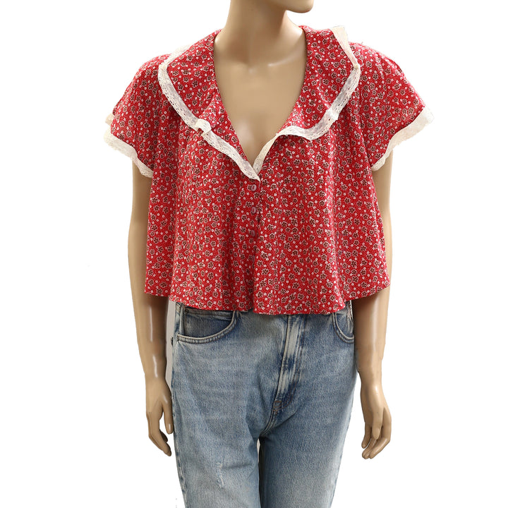 Free People Truly Yours Printed Blouse Shirt Top