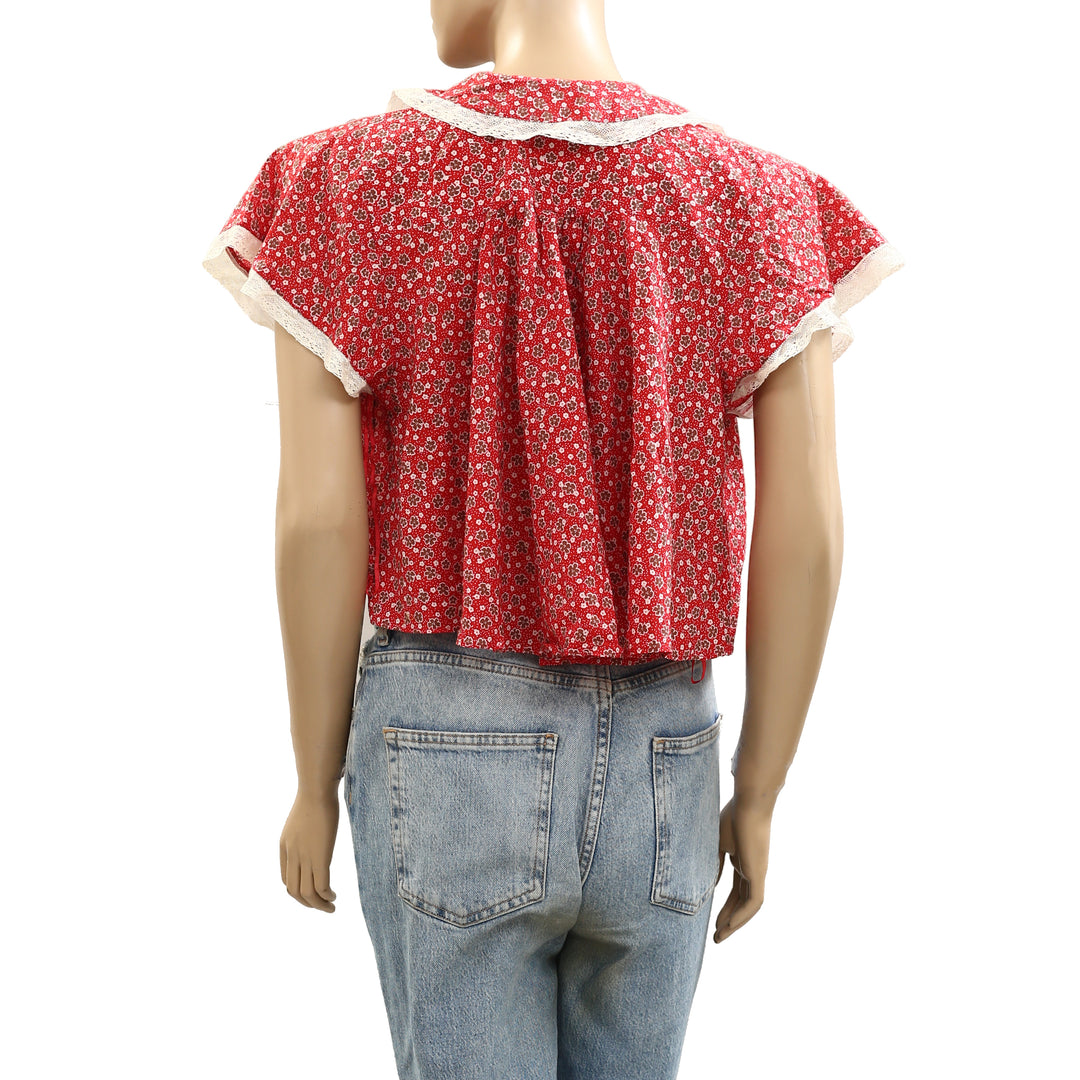 Free People Truly Yours Printed Blouse Shirt Top