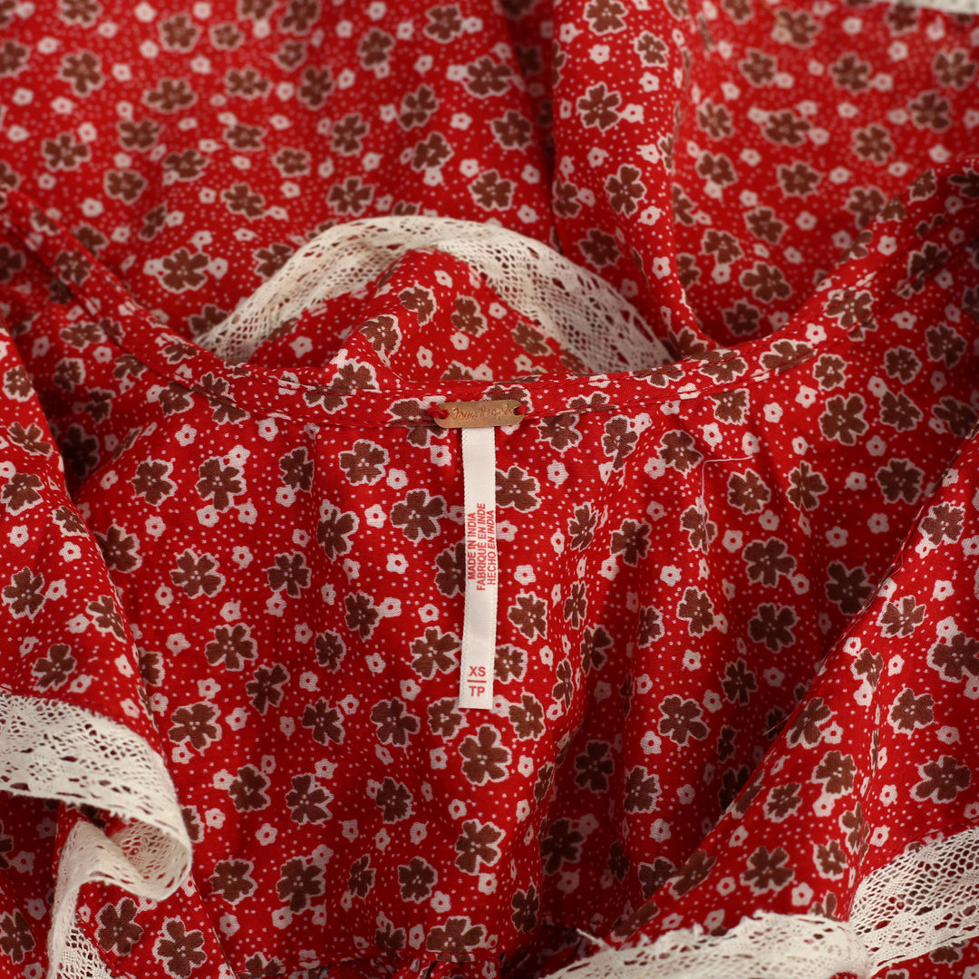 Free People Truly Yours Printed Blouse Shirt Top