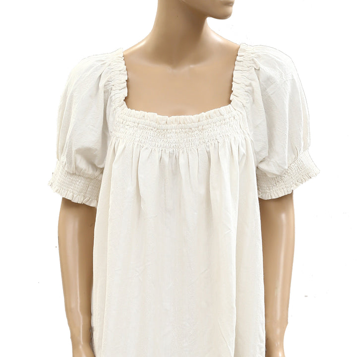 Free People Est Mila Mini Dress Smocked Puff Sleeve Shift