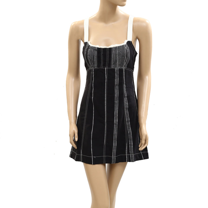 Free People Est Sailor Mini Striped Dress Babydoll Laceup Cotton