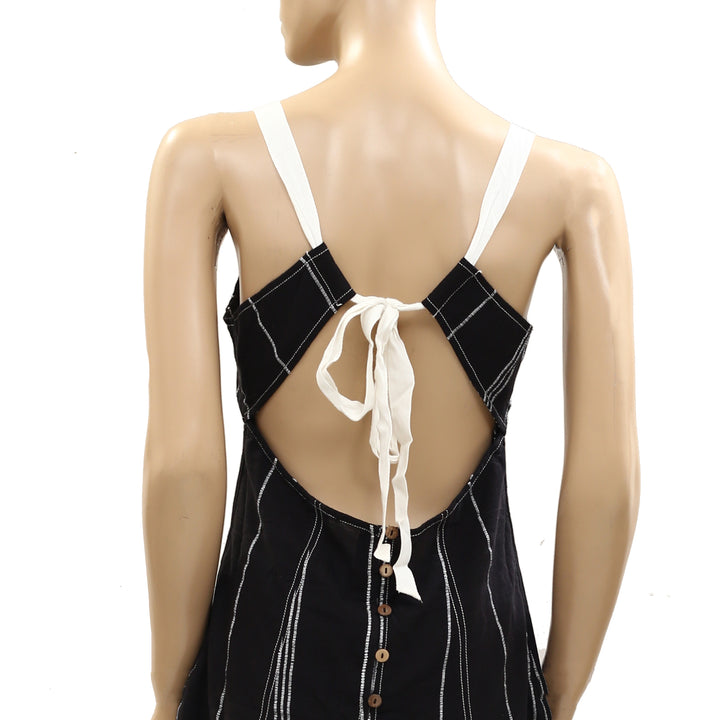 Free People Est Sailor Mini Striped Dress Babydoll Laceup Cotton