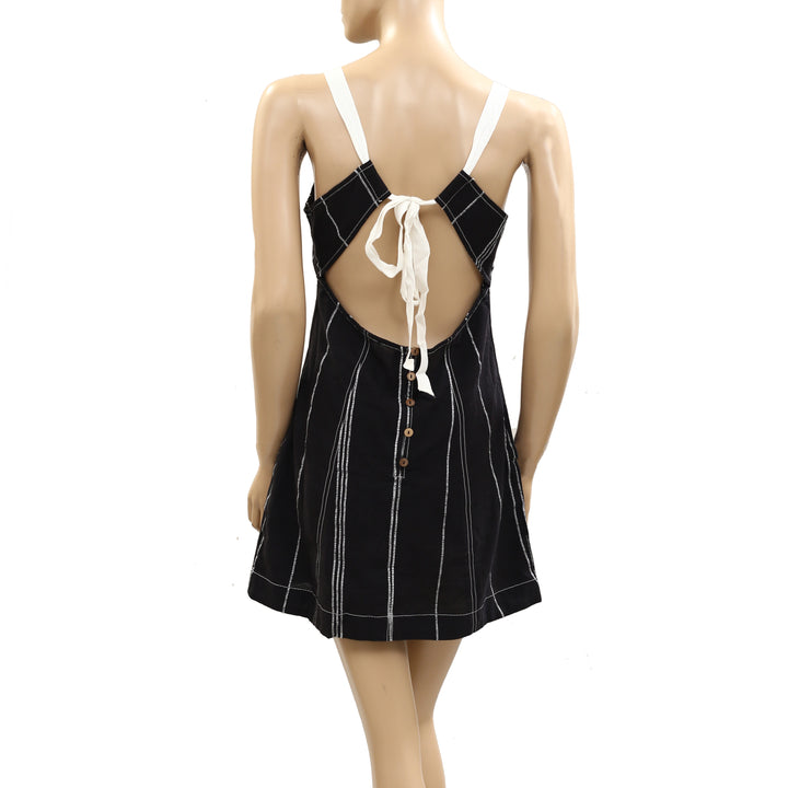 Free People Est Sailor Mini Striped Dress Babydoll Laceup Cotton