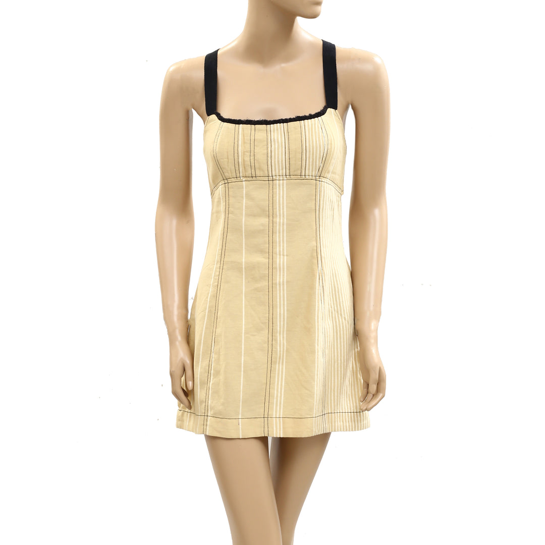 Free People Est Sailor Mini Striped Dress Babydoll Laceup Cotton