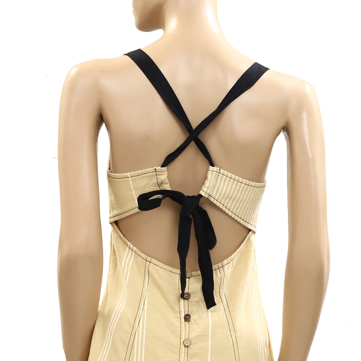 Free People Est Sailor Mini Striped Dress Babydoll Laceup Cotton