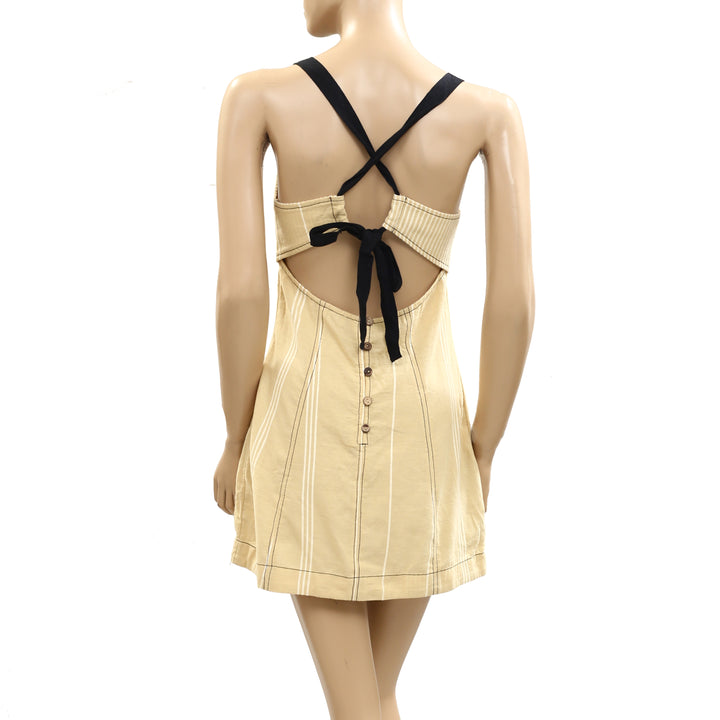 Free People Est Sailor Mini Striped Dress Babydoll Laceup Cotton