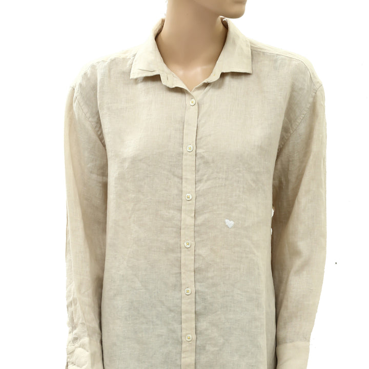Kerri Rosenthal Linen Curved Hem Shirt Tunic Top