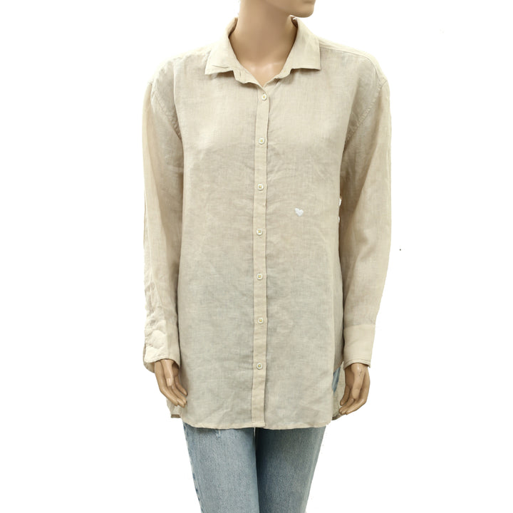 Kerri Rosenthal Linen Curved Hem Shirt Tunic Top