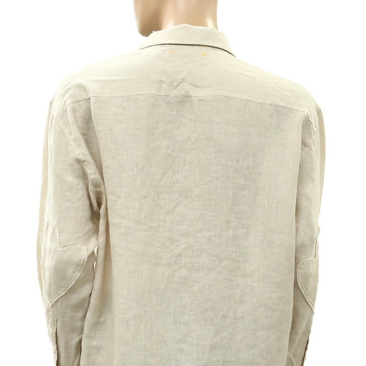 Kerri Rosenthal Linen Curved Hem Shirt Tunic Top