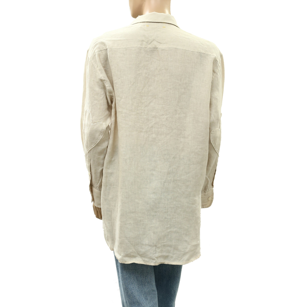 Kerri Rosenthal Linen Curved Hem Shirt Tunic Top