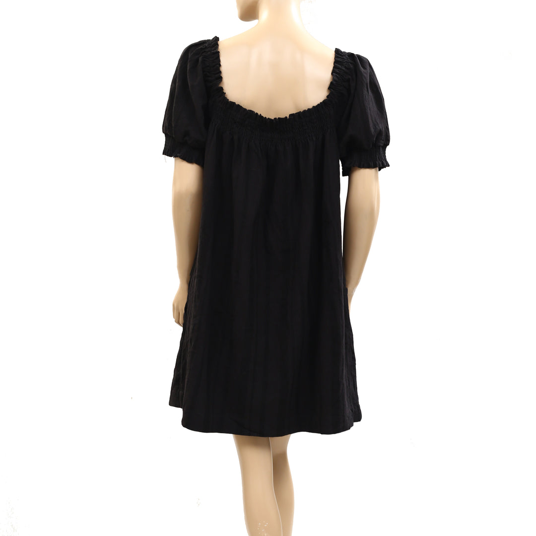 Free People Est Mila Mini Dress Smocked Puff Sleeve Shift