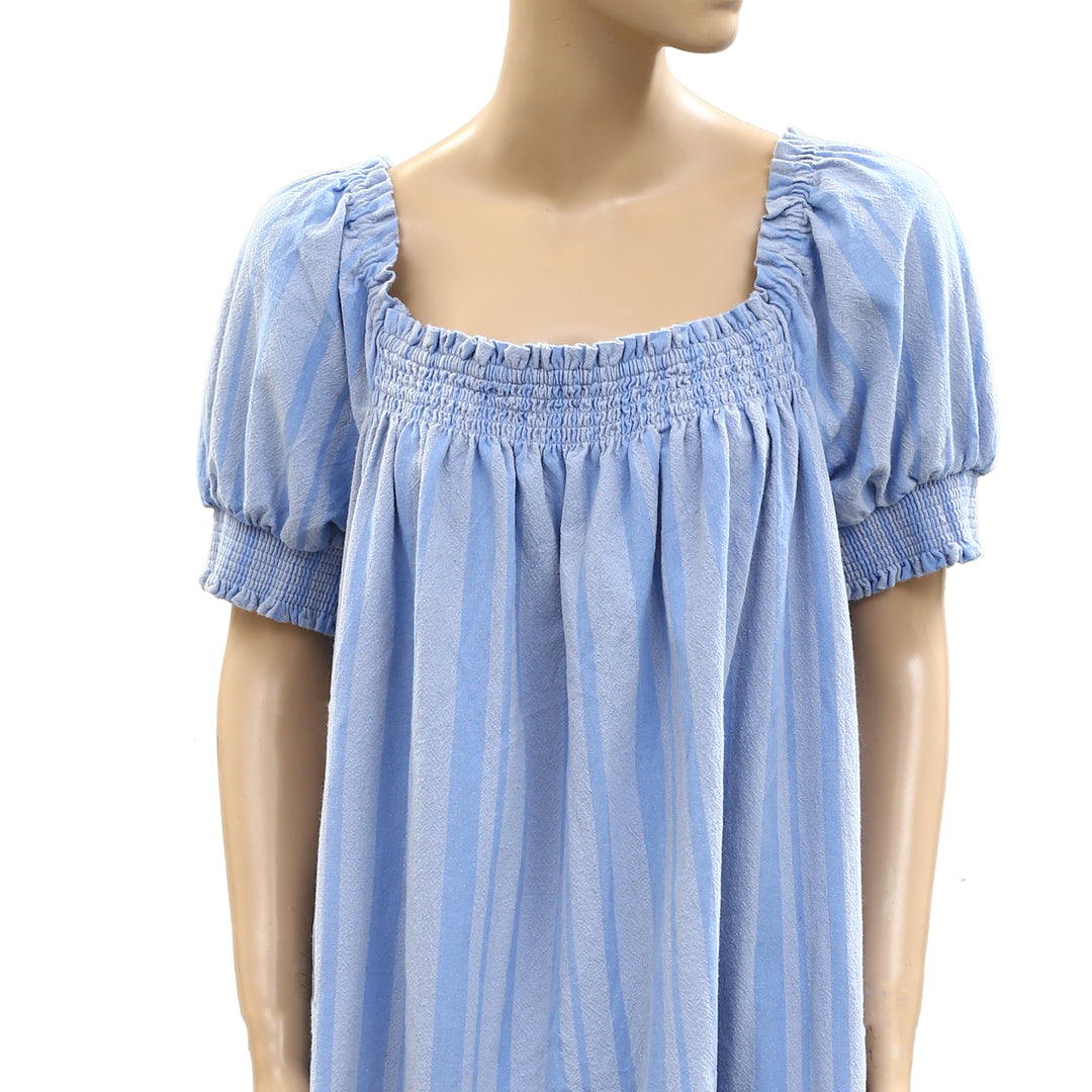 Free People Est Mila Mini Dress Smocked Puff Sleeve Shift
