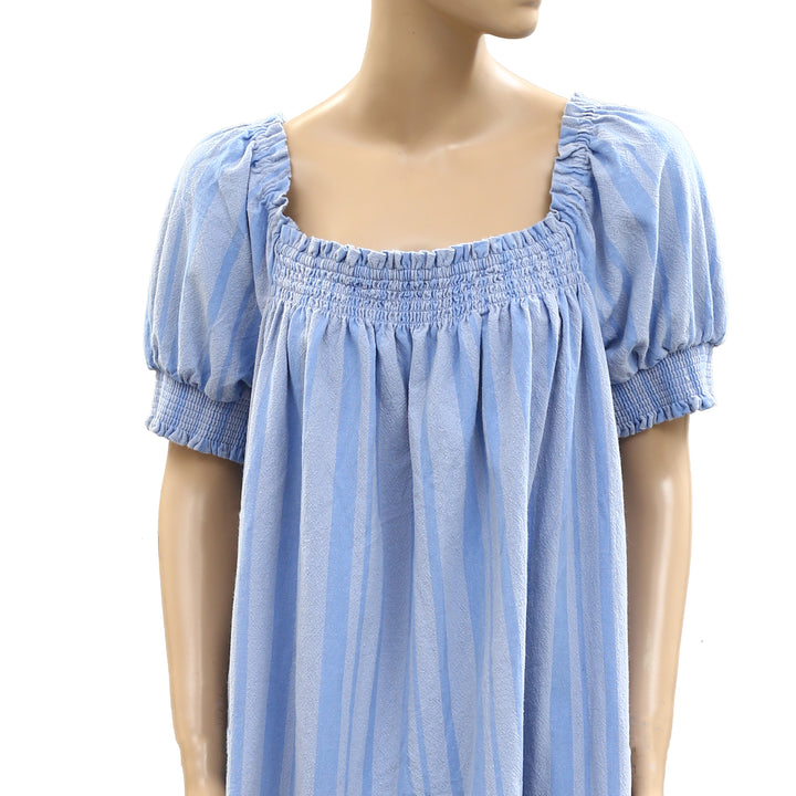 Free People Est Mila Mini Dress Smocked Puff Sleeve Shift