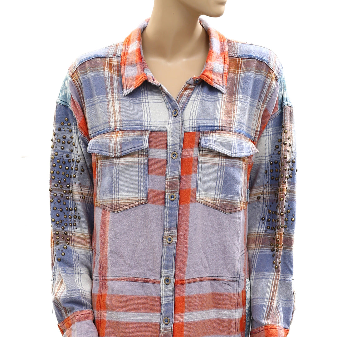 Free People We The Free Flannel Painted Hills Maxi Shirt Top Oversized