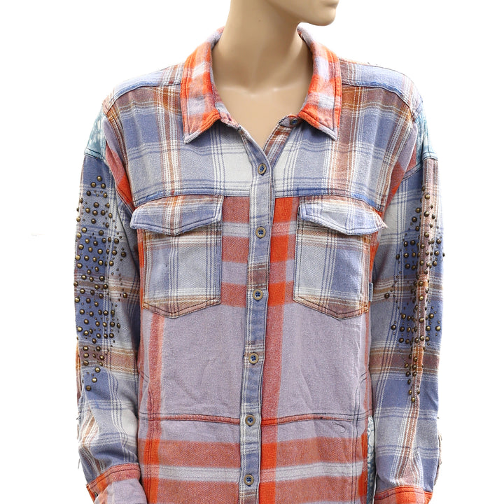 Free People We The Free Flannel Painted Hills Maxi Shirt Top Oversized