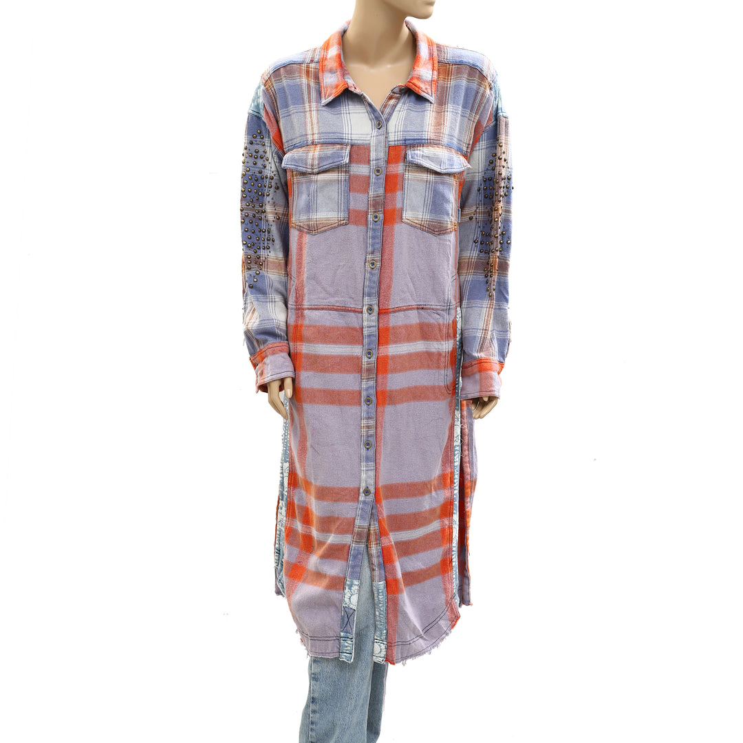 Free People We The Free Flannel Painted Hills Maxi Shirt Top Oversized