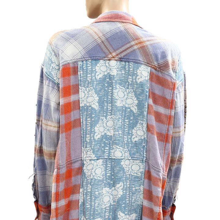 Free People We The Free Flannel Painted Hills Maxi Shirt Top Oversized