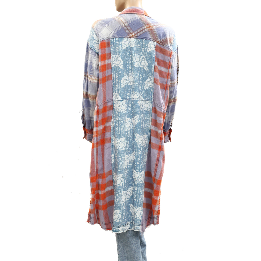 Free People We The Free Flannel Painted Hills Maxi Shirt Top Oversized