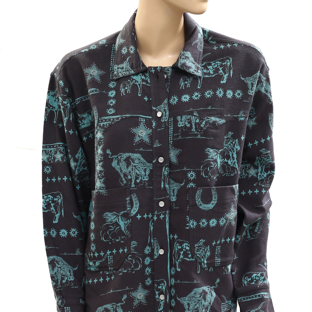 Free People We The Free Calico Flannel Shirt Printed Wild New