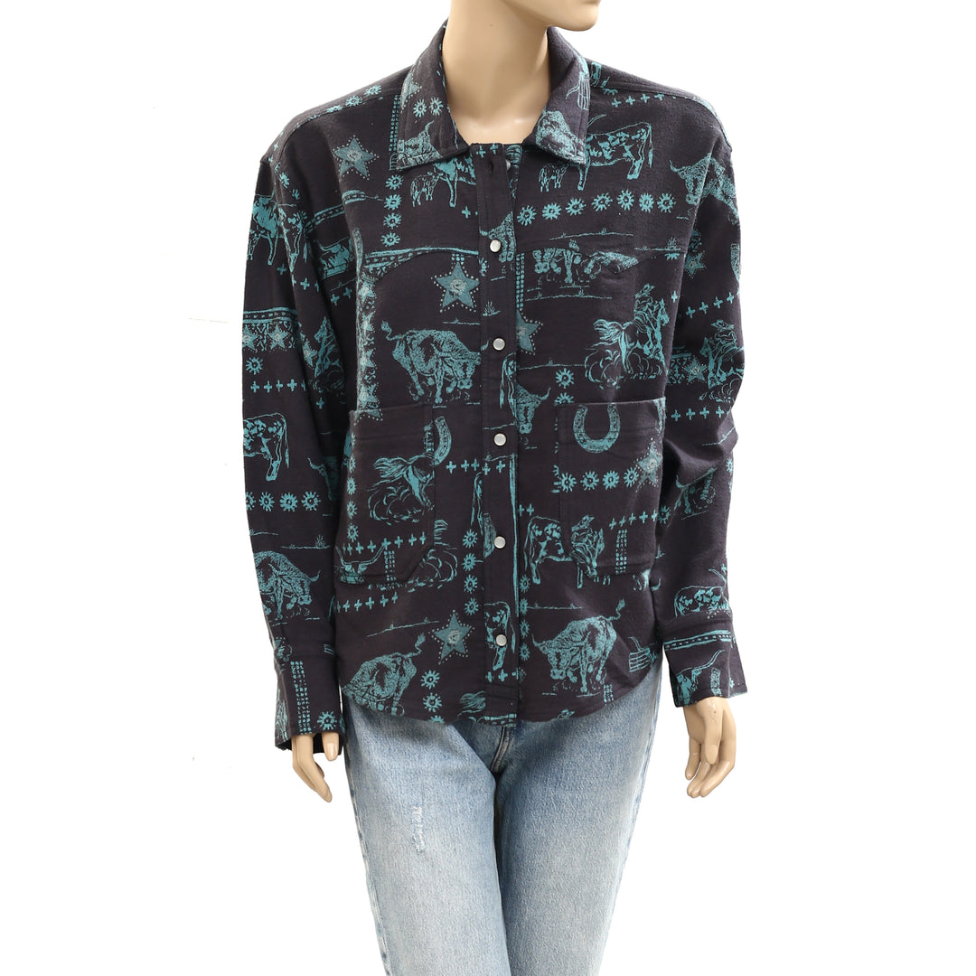 Free People We The Free Calico Flannel Shirt Printed Wild New