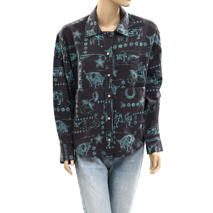 Free People We The Free Calico Flannel Shirt Printed Wild New