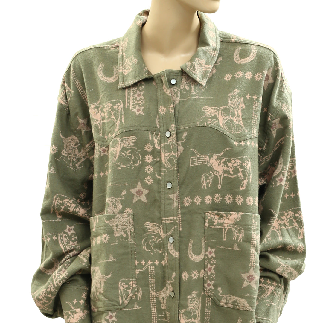 Free People We The Free Calico Flannel Shirt Printed Wild New