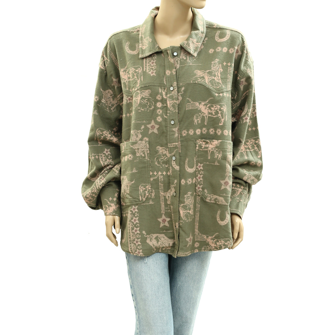 Free People We The Free Calico Flannel Shirt Printed Wild New