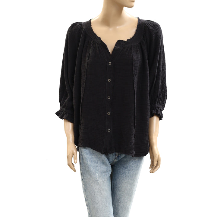 Free People We The Free Lucy Solid Shirt Blouse Top