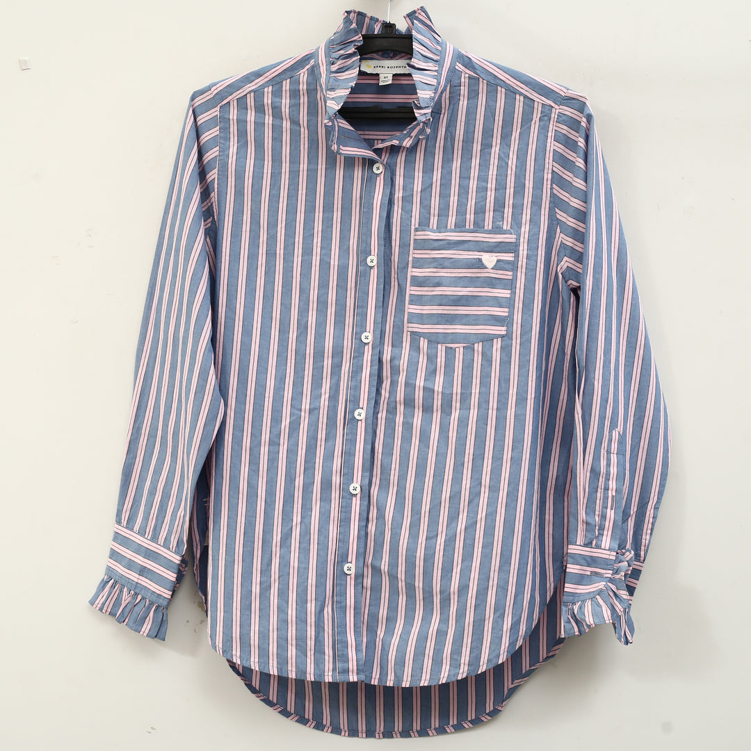 Kerri Rosenthal Mia Ruffle Stripe Shirt Tunic Top