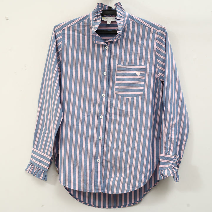 Kerri Rosenthal Mia Ruffle Stripe Shirt Tunic Top