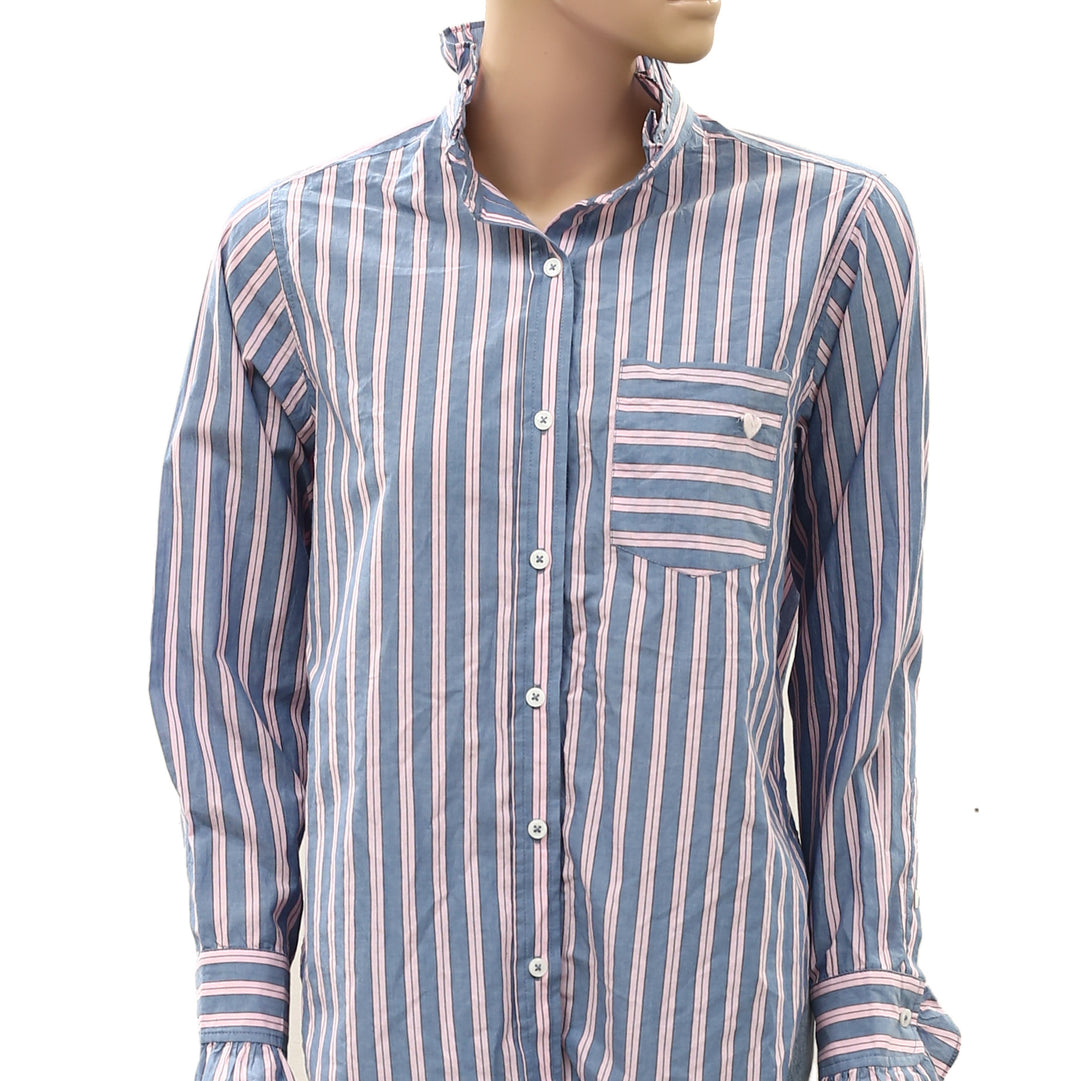 Kerri Rosenthal Mia Ruffle Stripe Shirt Tunic Top