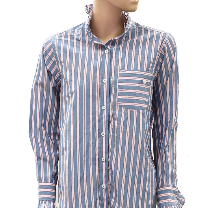 Kerri Rosenthal Mia Ruffle Stripe Shirt Tunic Top