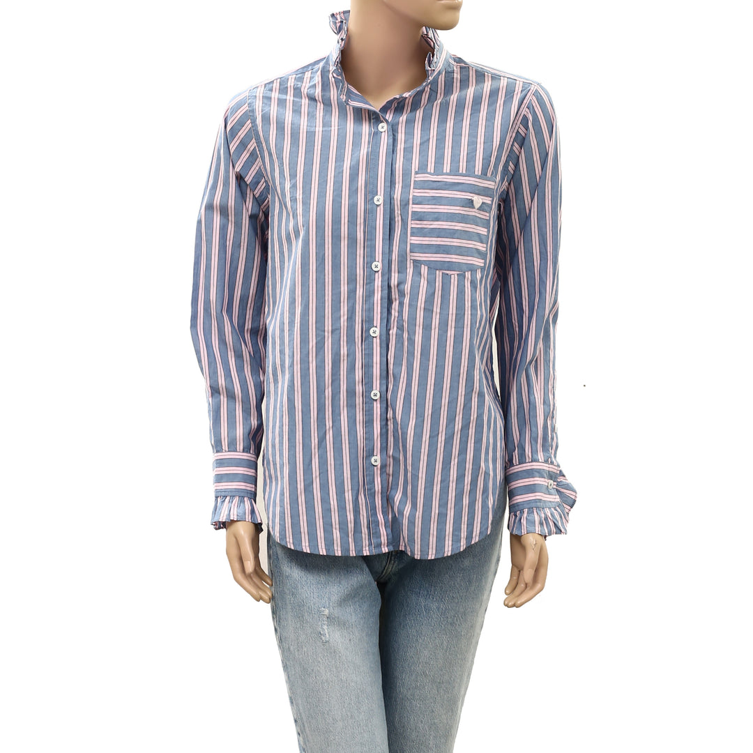 Kerri Rosenthal Mia Ruffle Stripe Shirt Tunic Top