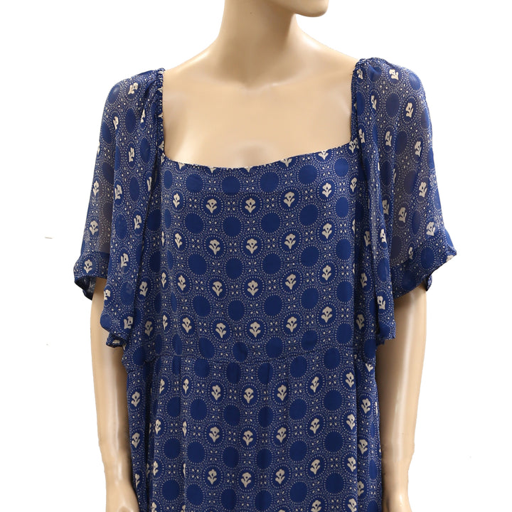 Anthropologie Maeve Flutter Sleeve Shirred Open Back Mini Dress