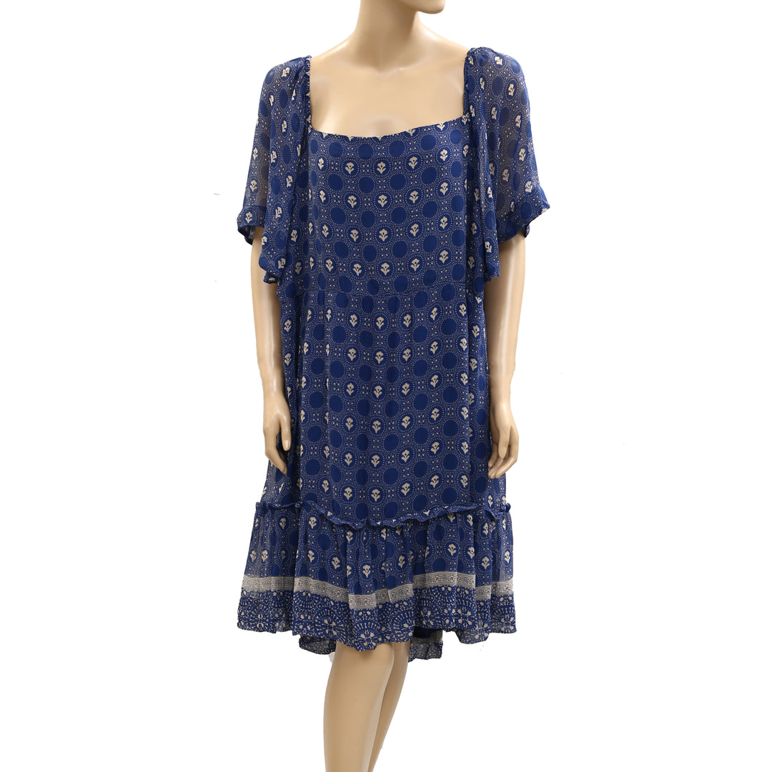 Anthropologie Maeve Flutter Sleeve Shirred Open Back Mini Dress