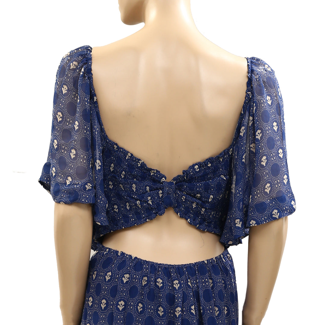 Anthropologie Maeve Flutter Sleeve Shirred Open Back Mini Dress