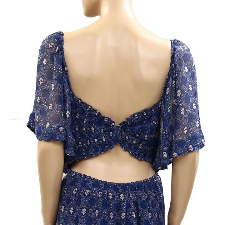 Anthropologie Maeve Flutter Sleeve Shirred Open Back Mini Dress