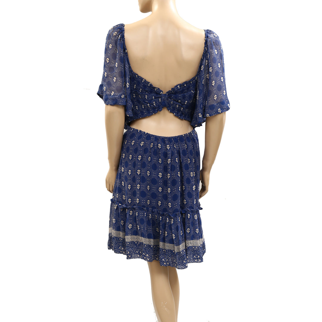 Anthropologie Maeve Flutter Sleeve Shirred Open Back Mini Dress